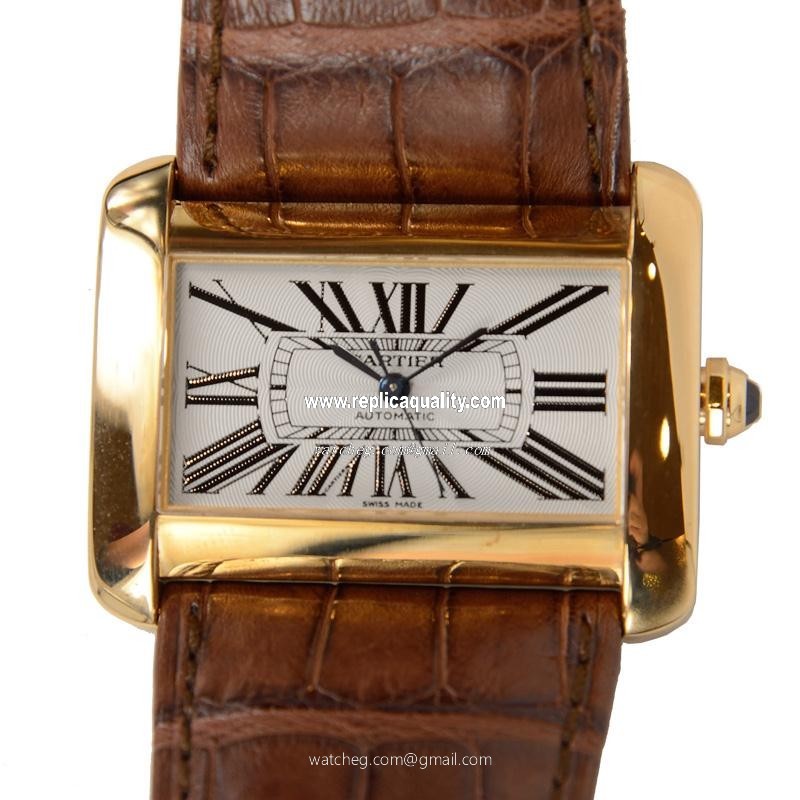 Cartier TANK W6300856 Quartz 18kt Yellow Gold Silvery & White