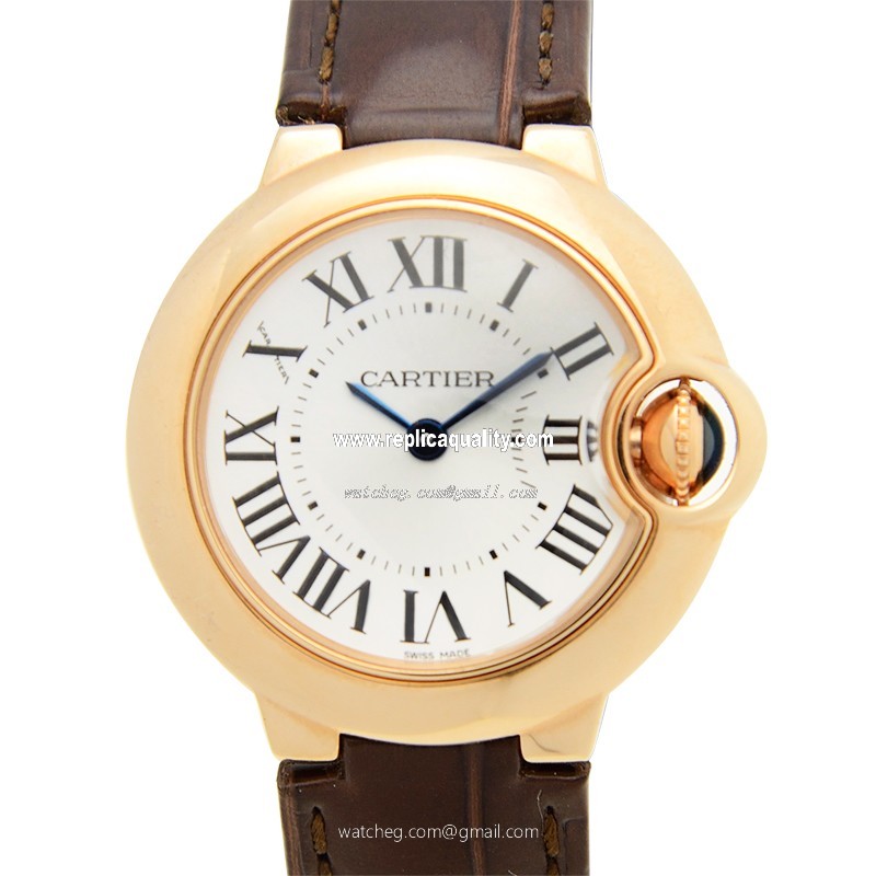 Cartier BALLON BLEU W6900256 Quartz 18kt Rose Gold Silvery & White