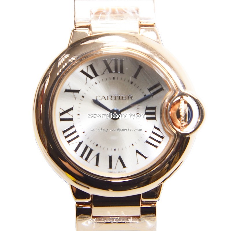 Cartier BALLON BLEU W69002Z2 Quartz 18kt Rose Gold Silver
