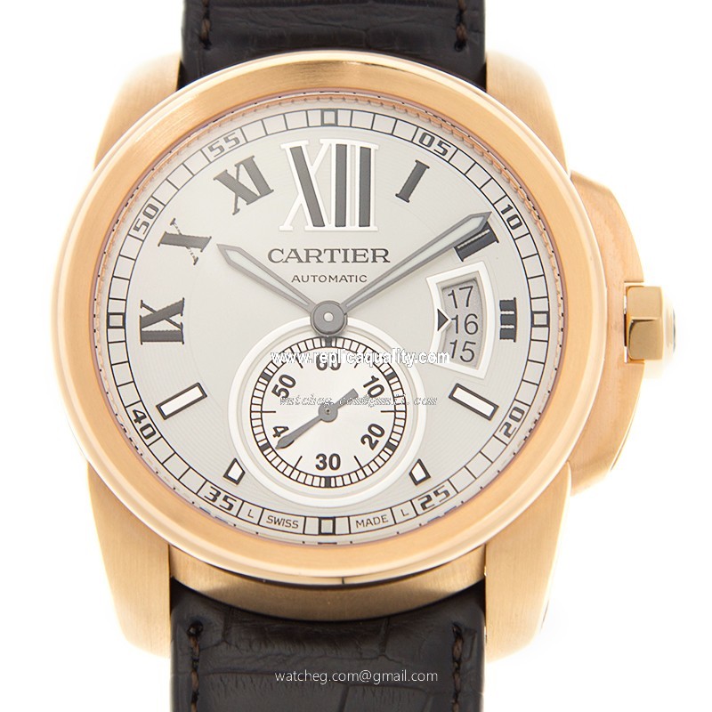 Cartier CALIBRE DE CARTIER W7100009 Automatic 18kt Rose Gold Silvery & White