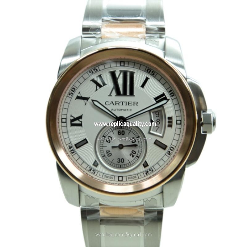 Cartier CALIBRE DE CARTIER W7100036 Automatic 18kt Rose Gold & Steel Silvery & White