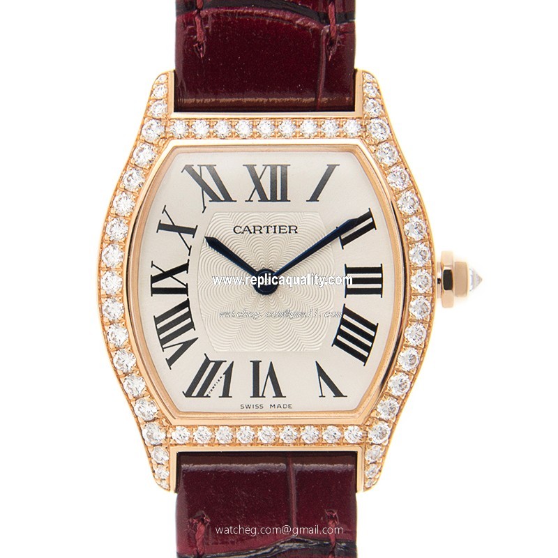 Cartier TORTUE WA501006 Manual Wind 18kt Rose Gold & Diamonds Silver