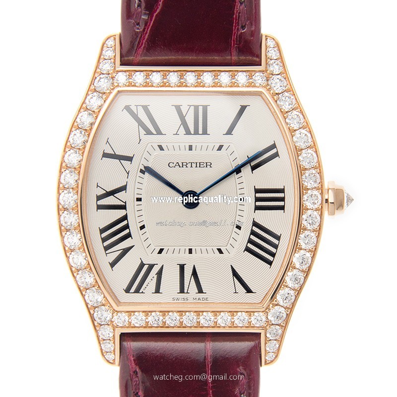 Cartier TORTUE WA501008 Manual Wind 18kt Rose Gold & Diamonds Silvery & White