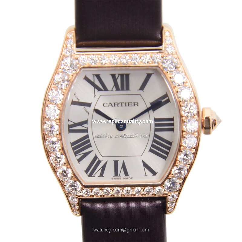 Cartier TORTUE WA507031 Manual Wind 18kt Rose Gold & Diamonds Silvery & White