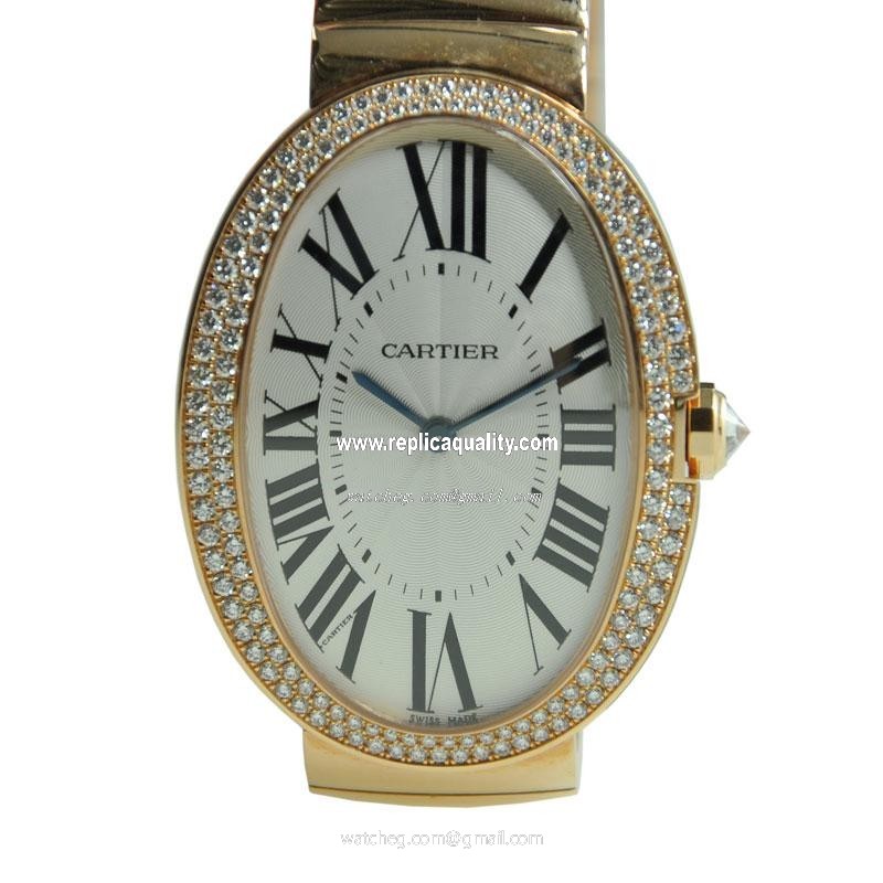 Cartier BAIGNOIRE WB520003 Manual Wind 18kt Rose Gold & Diamonds Silver