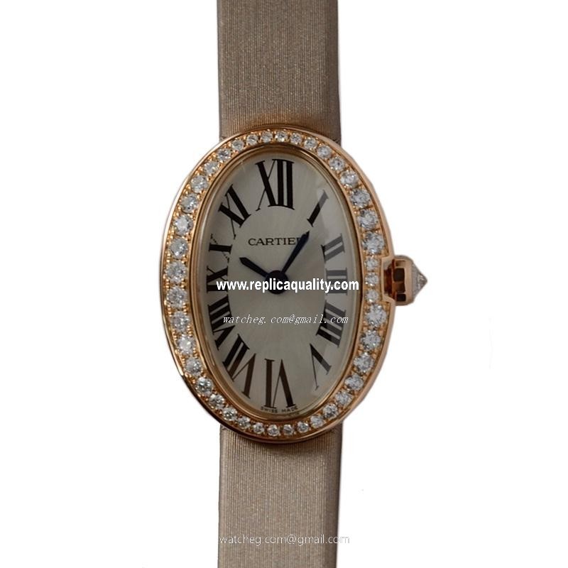 Cartier BAIGNOIRE WB520028 Quartz 18kt Rose Gold & Diamonds Silvery & White
