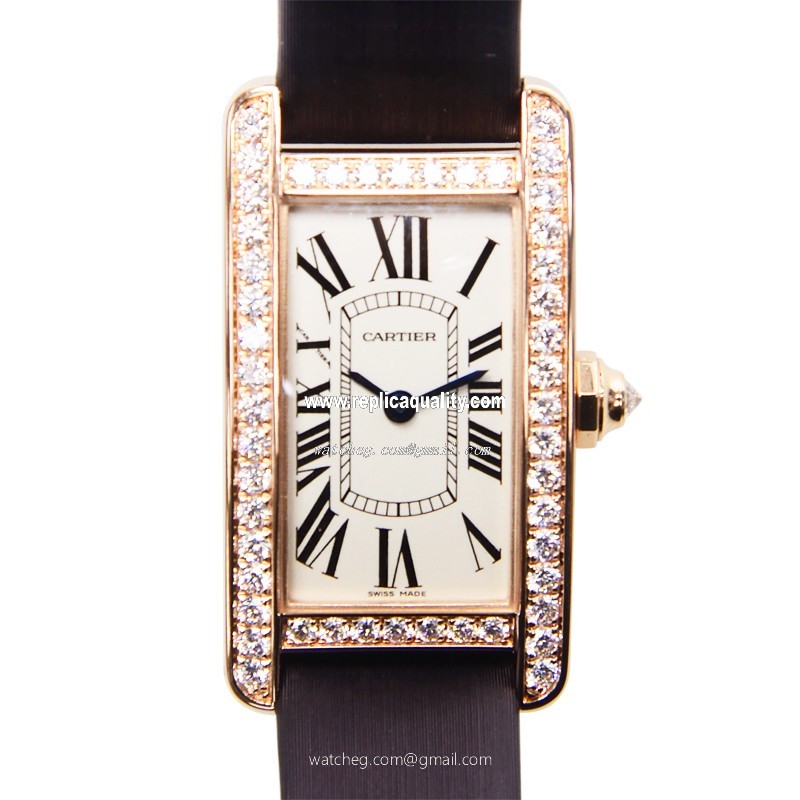 Cartier TANK WB707931 Quartz 18kt Rose Gold & Diamonds Silvery & White