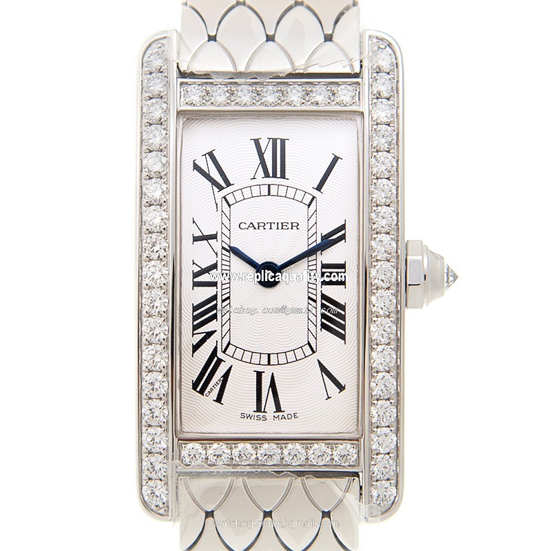Cartier TANK WB710009 Quartz 18kt White Gold & Diamond Silver