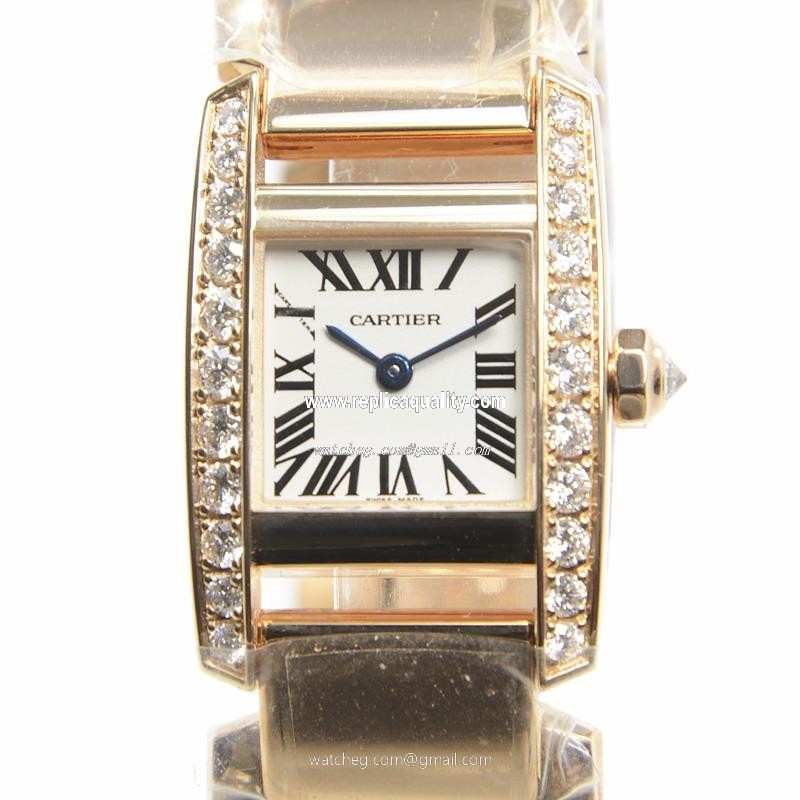 Cartier TANK WE70028H Quartz 18kt Rose Gold & Diamonds Silvery & White