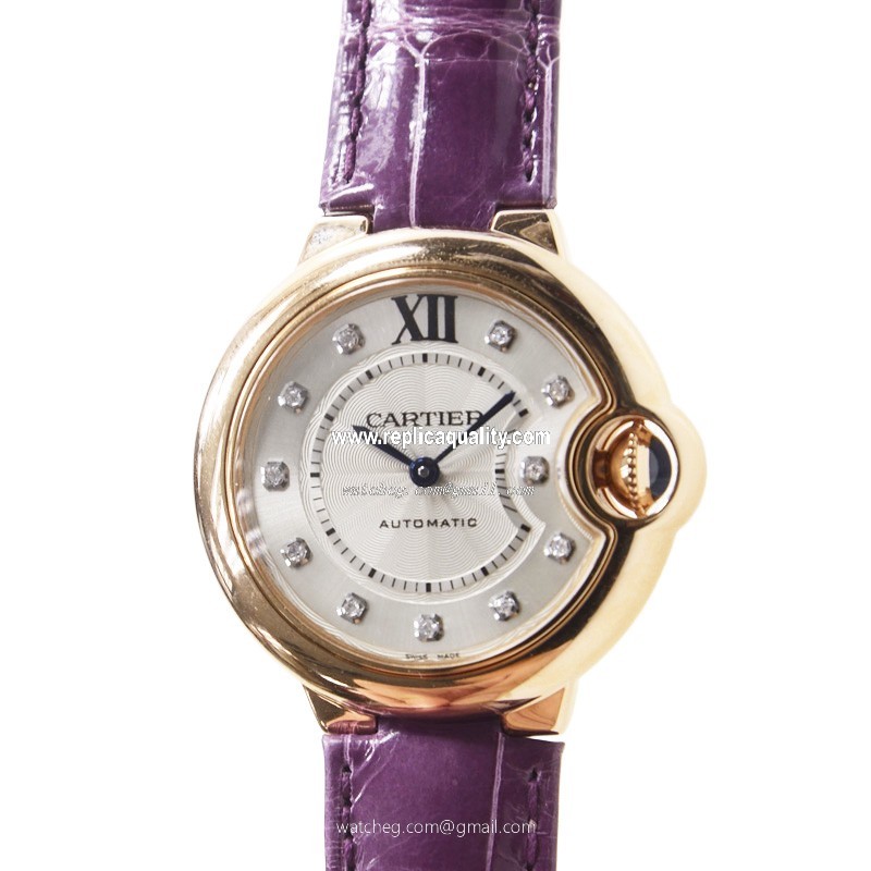 Cartier BALLON BLEU WE902040 Automatic 18kt Rose Gold Silver