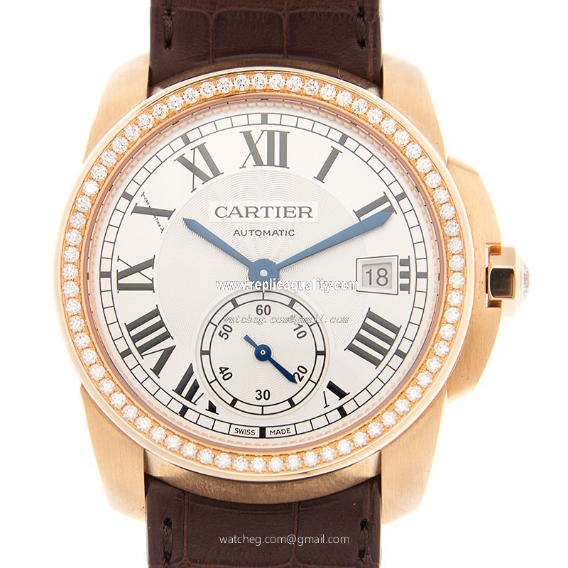 Cartier CALIBRE DE CARTIER WF100013 Automatic 18kt Rose Gold & Diamonds Silver