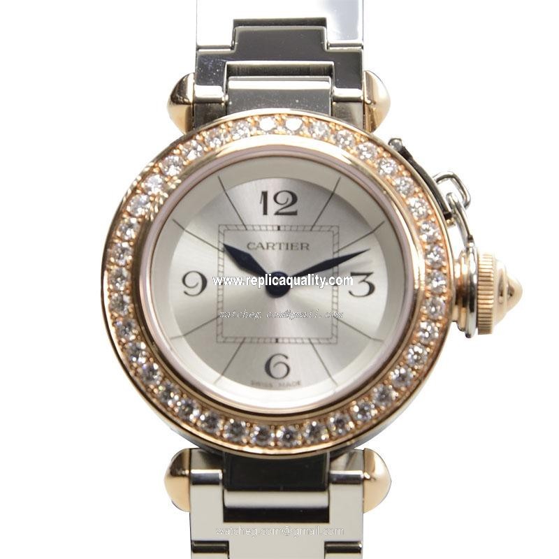 Cartier PASHA DE CARTIER WJ124021 Quartz 18kt Rose Gold & Diamonds Silver