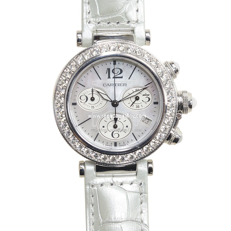 Cartier PASHA DE CARTIER WJ130003 Quartz 18kt White Gold & Diamond White