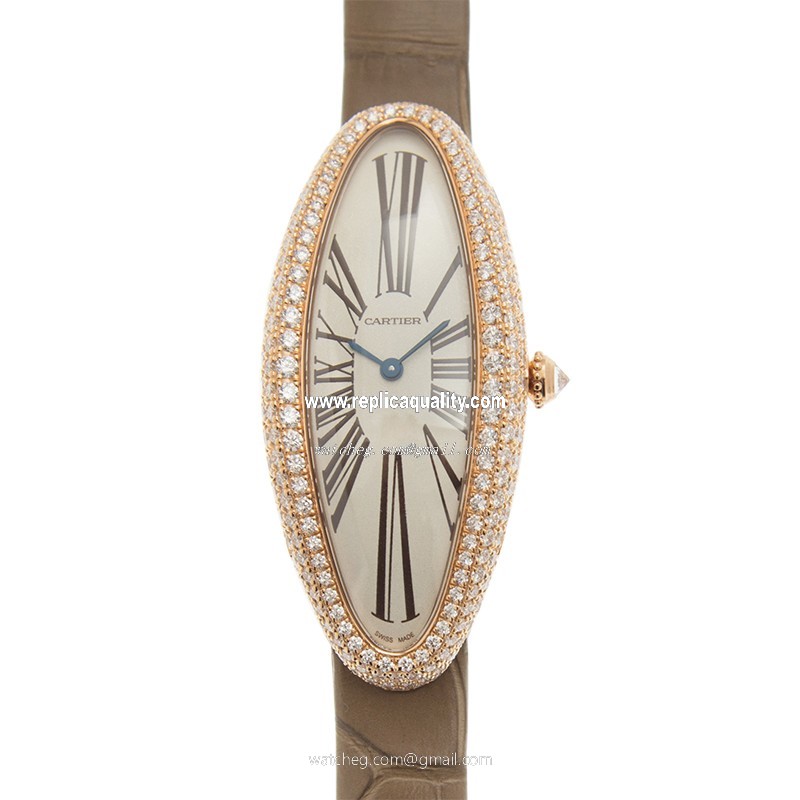 Cartier BAIGNOIRE WJBA0006 Automatic 18kt Rose Gold & Diamonds Silver