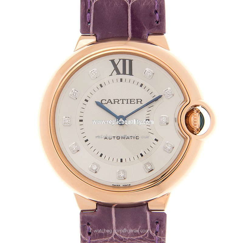 Cartier BALLON BLEU WJBB0010 Automatic 18kt Rose Gold Silvery & White