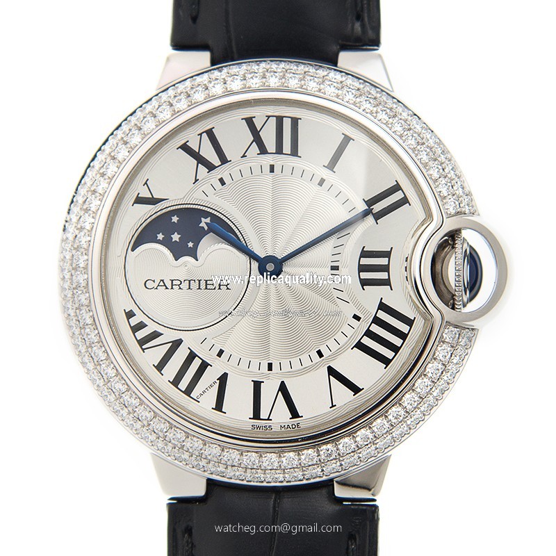 Cartier BALLON BLEU WJBB0028 Automatic 18kt White Gold & Diamond Silver