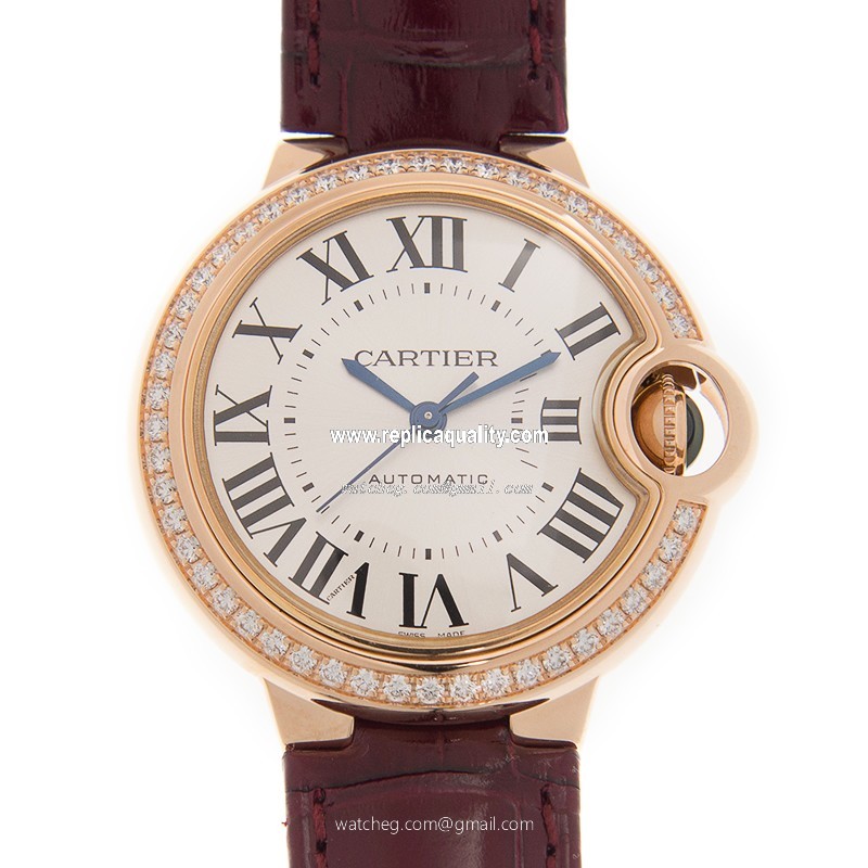 Cartier BALLON BLEU WJBB0033 Automatic 18kt Rose Gold & Diamonds White