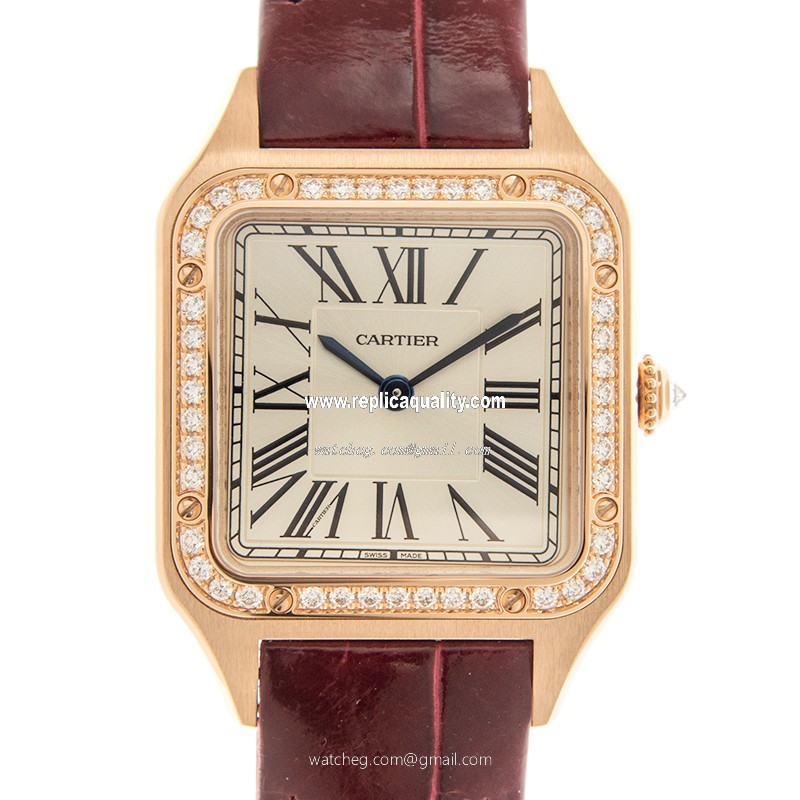 Cartier SANTOS WJSA0017 Quartz 18kt Rose Gold & Diamonds Silver
