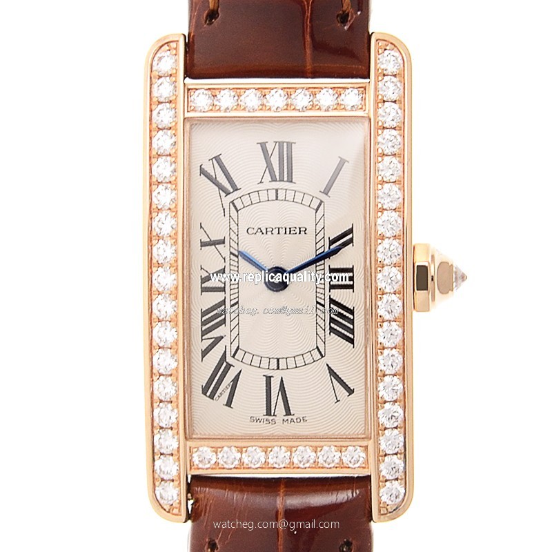Cartier TANK WJTA0002 Quartz 18kt Rose Gold & Diamonds Silver
