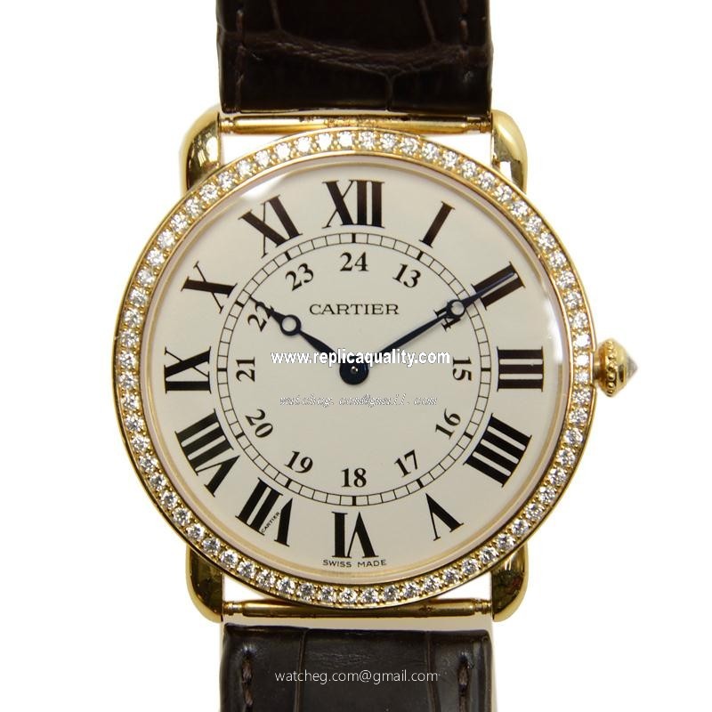 Cartier RONDE LOUIS CARTIER WR000451 Manual Wind 18kt Rose Gold & Diamonds Silvery & White