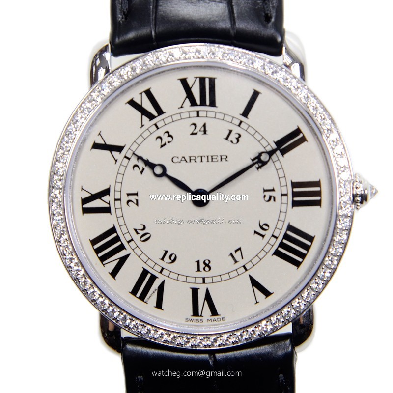 Cartier RONDE LOUIS CARTIER WR000551 Manual Wind 18kt White Gold & Diamond Silvery & White