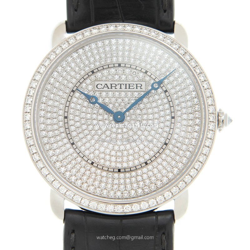 Cartier RONDE LOUIS CARTIER WR007007 Manual Wind 18kt White Gold & Diamond Silver