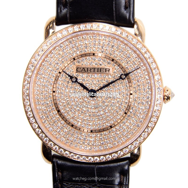 Cartier RONDE LOUIS CARTIER WR007008 Manual Wind 18kt Rose Gold & Diamonds Gold