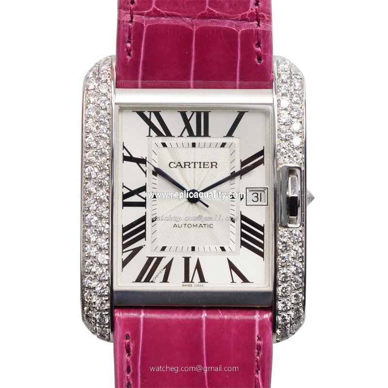 Cartier TANK WT100023 Automatic 18kt White Gold & Diamond Silvery & White