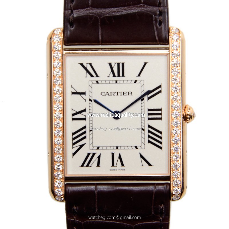 Cartier TANK WT200005 Manual Wind 18kt Rose Gold & Diamonds Silvery & White