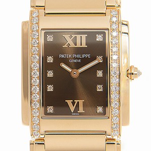 Patek Philippe TWENTY-4 4910/11R-010 Quartz 18kt Rose Gold & Diamonds Brown 