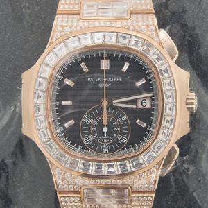 Patek Philippe NAUTILUS 5980/1400R-011 Automatic 18kt Rose Gold & Diamonds Black