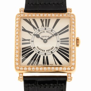 Franck Muller MASTER SQUARE 6002 M B QZ R D 1R (5N) - BLACK STRAP Quartz 18kt Rose Gold & Diamonds Silver