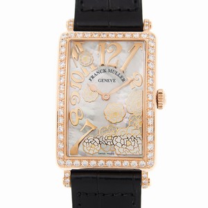 Franck Muller LONG ISLAND 952 QZ REL MOP BC D 1R LS (5N) - BLACK STRAP Quartz 18kt Rose Gold & Diamonds White