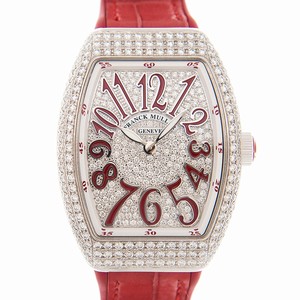 Franck Muller VANGUARD V 32 QZ D CD (AC.RG) -RED Quartz 18kt White Gold & Diamond Silver