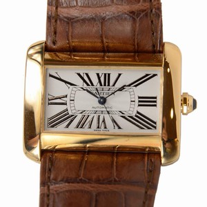 Cartier TANK W6300856 Quartz 18kt Yellow Gold Silvery & White
